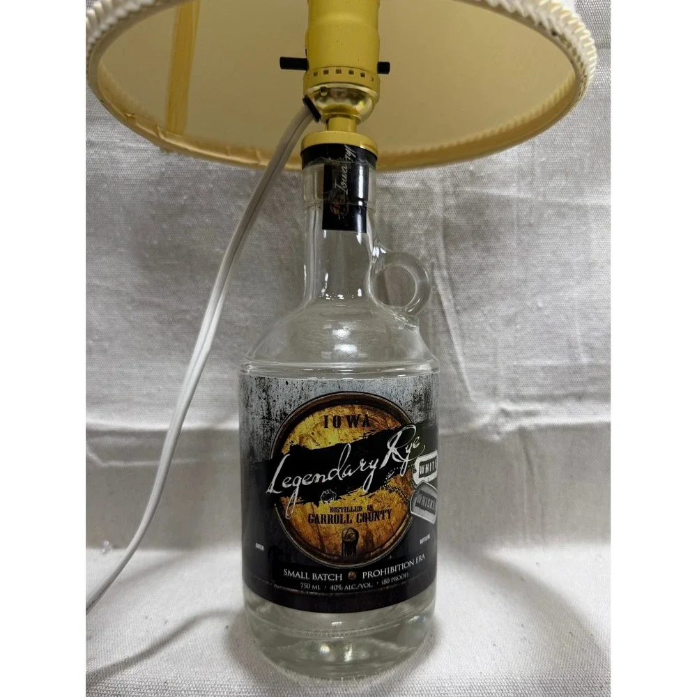 Iowa Legendary Rye Whiskey Bottle Lamp Rustic Table Decor 17in Tall White
